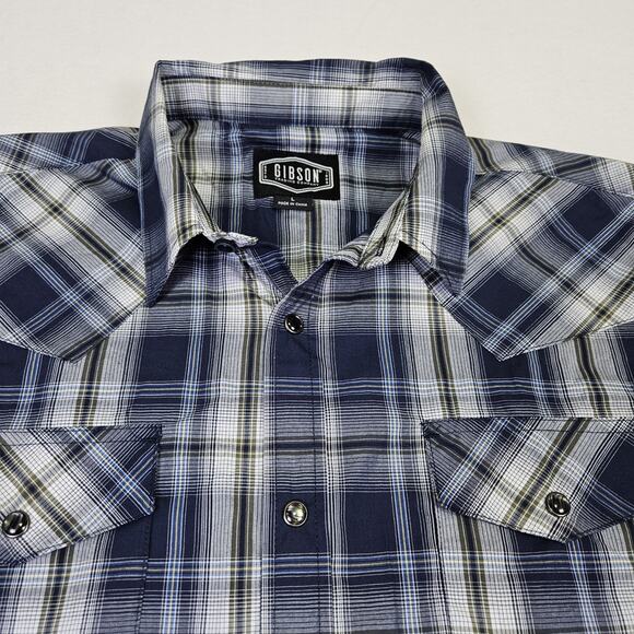 NEW Gibson Trading Co Mens Pearl Snap Western Shirt L Plaid Blue Rodeo Cowboy - Picture 7 of 16